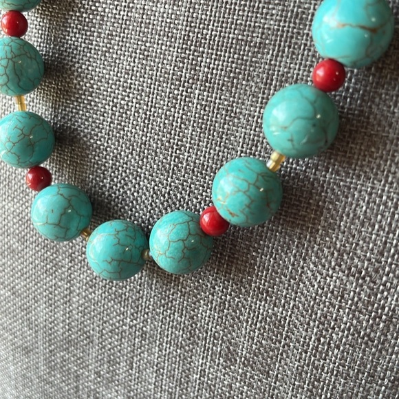 Sterling Silver Turquoise Glass / Coral Necklace - Picture 4 of 8